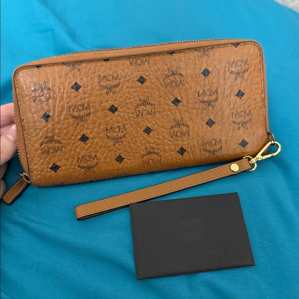 MCM Cognac Visetos Wristlet Wallet